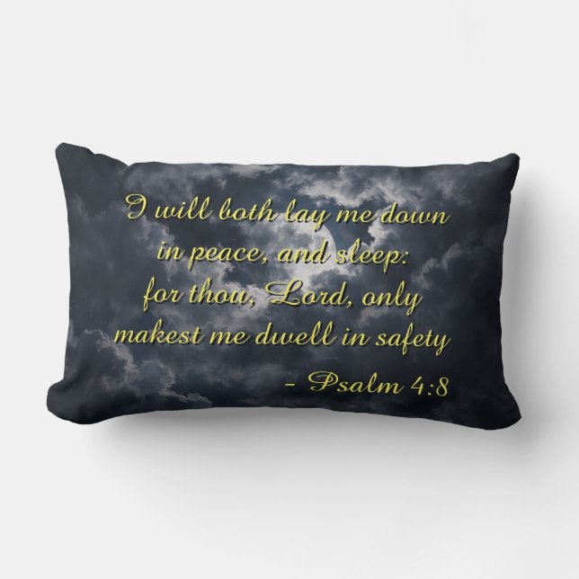 Psalm 4:8 Kussen met nachtachtergrond. Tweetalig  (Voorkant)