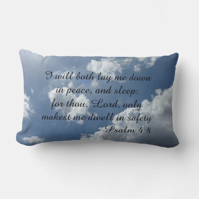 Psalm 4:8 Kussen met wolken achtergrond. Tweetalig (Voorkant)