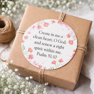 Psalm 51:10 Creëer In Mij Roze Bloem Christian Ronde Sticker