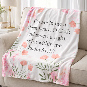 Psalm 51:10 Maak In Mij Roze Bloem Christelijk Fleece Deken