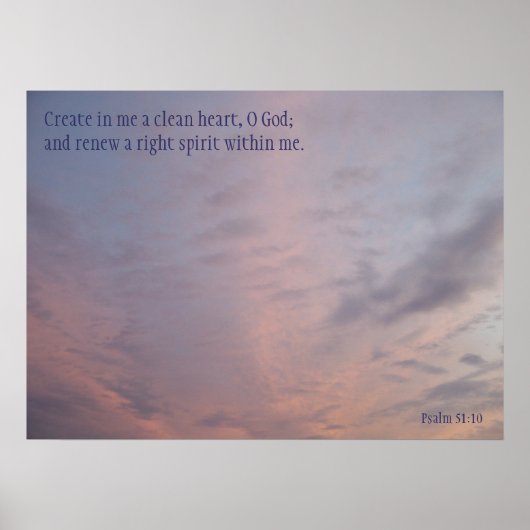 Psalm 51:10 Poster Pink Clouds on Blue Sky (Voorkant)