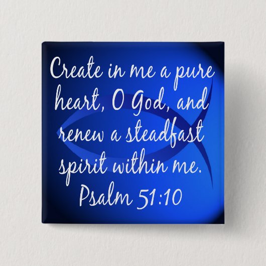 Psalm 51:10 vierkante button 5,1 cm (Voorkant)