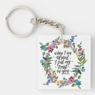 Psalm 56:3 als ik bang ben voor Floral Wreath Sleutelhanger