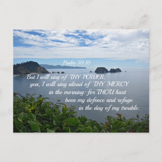 Psalm 59:16, maar ik zal uw macht zingen; briefkaart (Voorkant)