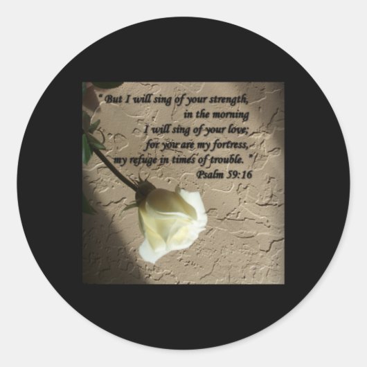 Psalm 59:16 Wit Roos Ronde Sticker (Voorkant)