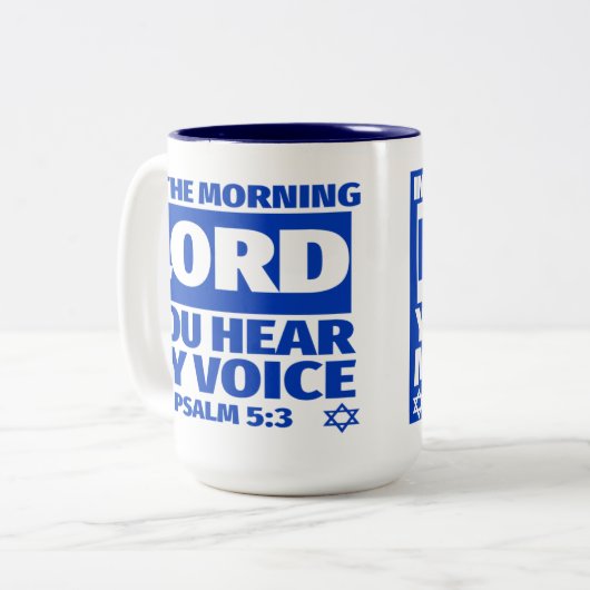 Psalm 5:3 Heer U hoort mijn Bijbelversie Tweekleurige Koffiemok (Voorkant links)
