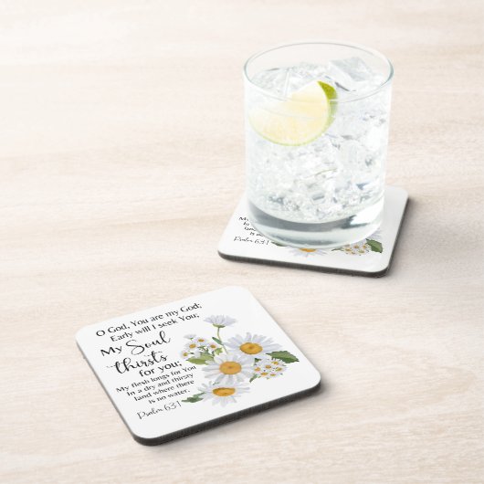 Psalm 63:1 Bijbeltekst Kamille bloemen Bier Onderzetter (Rechterzijde)