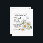 Psalm 63:1 Bijbeltekst Kamille bloemen Briefkaart<br><div class="desc">O God,  U bent mijn God; vroeg zal ik U zoeken; mijn ziel dorst naar U; mijn vlees verlangt naar U in een droog en dorstig land waar geen water is." — Psalm 63:1 Bijbelse Schrift met Waterverf Kamillebloemen Ontwerp.</div>