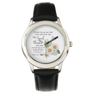 Psalm 63:1 Bijbeltekst Kamille bloemen Horloge