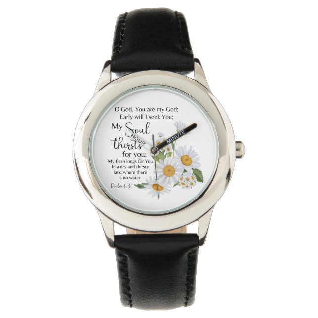 Psalm 63:1 Bijbeltekst Kamille bloemen Horloge (Voorkant)