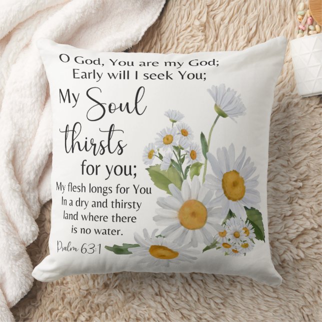 Psalm 63:1 Bijbeltekst Kamille bloemen Kussen (Deken)