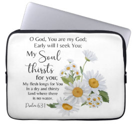 Psalm 63:1 Bijbeltekst Kamille bloemen Laptop Sleeve