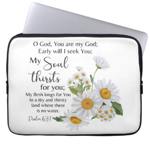 Psalm 63:1 Bijbeltekst Kamille bloemen Laptop Sleeve