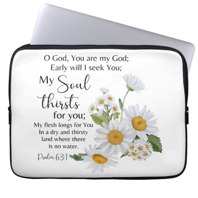 Psalm 63:1 Bijbeltekst Kamille bloemen Laptop Sleeve (Voorkant)