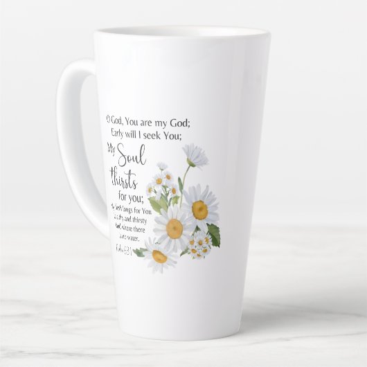 Psalm 63:1 Bijbeltekst Kamille bloemen Latte Mok (Linkerhoek)
