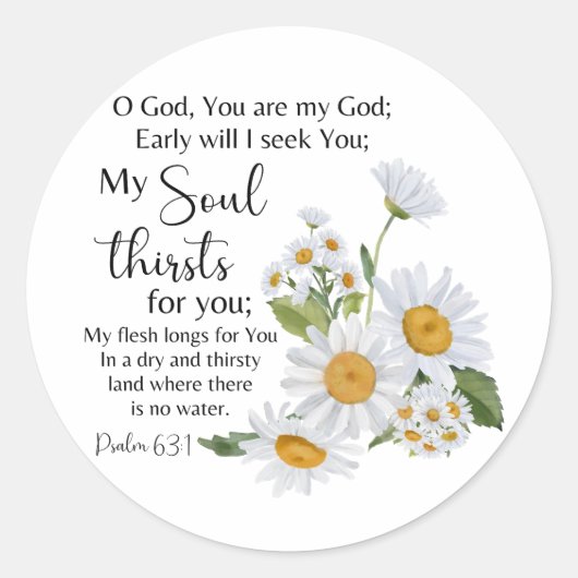Psalm 63:1 Bijbeltekst Kamille bloemen Ronde Sticker (Voorkant)