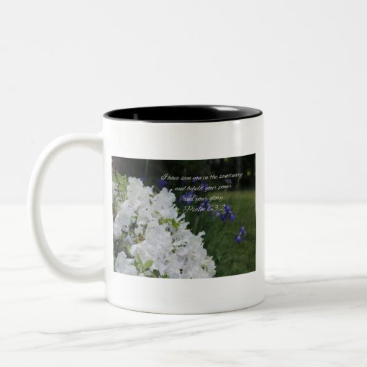 Psalm 63:2 White Azalea Tweekleurige Koffiemok (Links)
