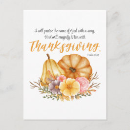 Psalm 69:30 Thanksgiving vers Pompoen Herfst Bloem Feestdagenkaart