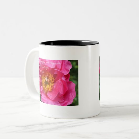 Psalm 73:26 Hot Pink Peony Tweekleurige Koffiemok (Voorkant links)