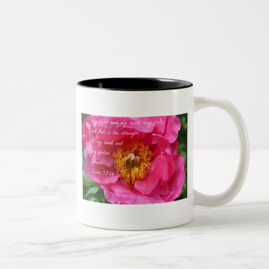 Psalm 73:26 Hot Pink Peony Tweekleurige Koffiemok (Rechts)