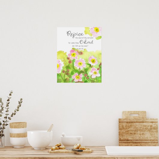 Psalm 86 Scripture Bible Verse Pink Flowers Poster (Keuken)