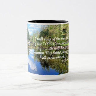 Psalm 89:1 Ik zal de barmhartigheden van de Heere Tweekleurige Koffiemok