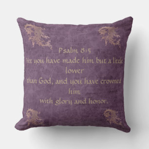 Psalm 8:5 Decoratieve piloot omkeerbaar met kroon. Kussen