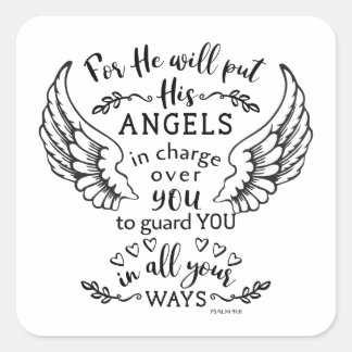 Psalm 91:11 Bijbel Schrift Verse Engelen Guardian Vierkante Sticker