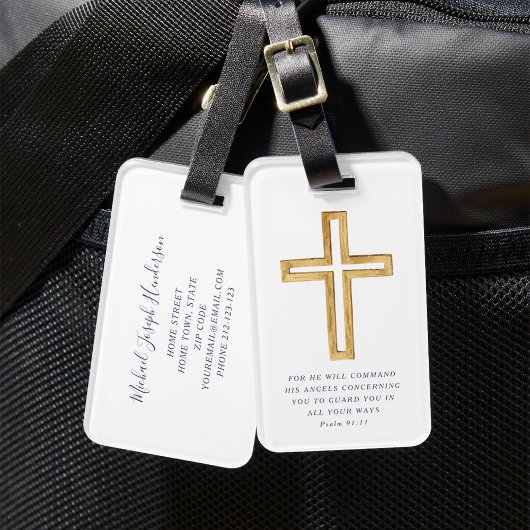 Psalm 91:11 Bijbelvers Religieus Kruis Blauwe Schr Bagagelabel