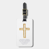 Psalm 91:11 Bijbelvers Religieus Kruis Blauwe Schr Bagagelabel (Voorkant verticaal)