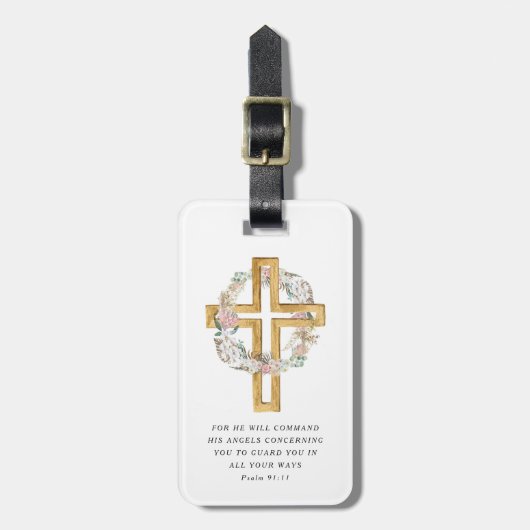 psalm 91:11 Bijbelverse religieuze kruising Bagagelabel (Voorkant verticaal)