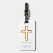 Psalm 91:11 Bijbelverse Religious Cross Blue Scrip Bagagelabel (Voorkant verticaal)