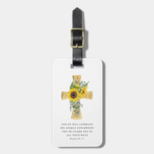 psalm 91:11 Bijbelverse zondbloemen Kruis Bagagelabel (Voorkant verticaal)