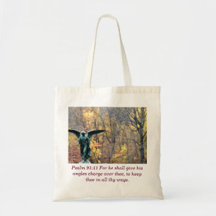 Psalm 91:11 hoek in najaarszak van bossen tote bag