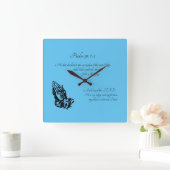 Psalm 91:1-2 Blauw Vierkante Klok (Huis)