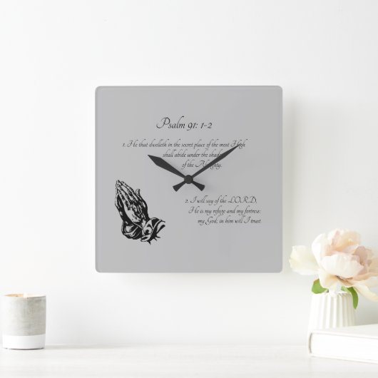 psalm 91:1-2 grijs vierkante klok (Huis)