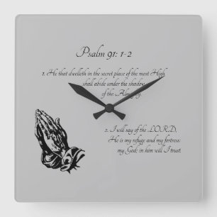 psalm 91:1-2 grijs vierkante klok