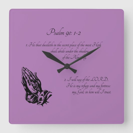 Psalm 91:1-2 Paars Vierkante Klok (Voorkant)