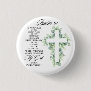 Psalm 91:1-2 Religieus Kruis Groene Bijbelvers Ronde Button 3,2 Cm