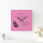 Psalm 91:1-2 Roze Vierkante Klok (Huis)
