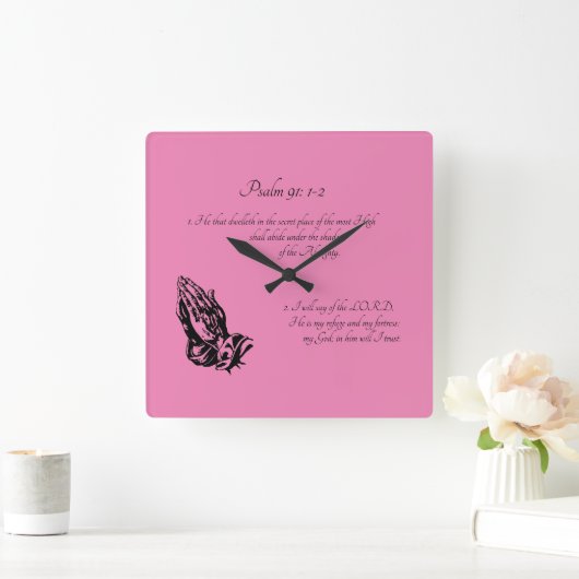 Psalm 91:1-2 Roze Vierkante Klok (Huis)