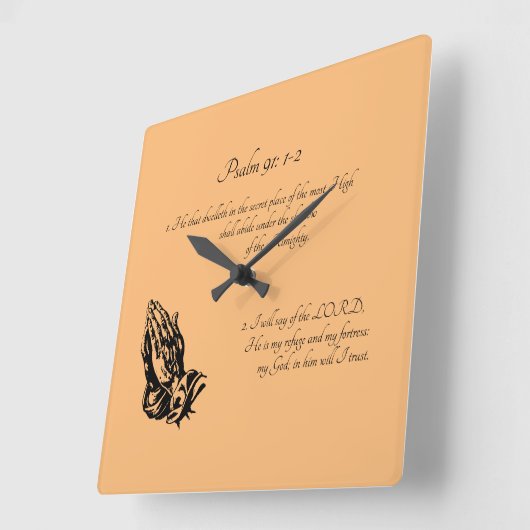 Psalm 91:1-2 Sinaasappel Vierkante Klok (Hoek)