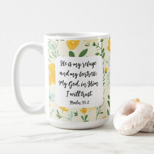 Psalm 91:2 Christian Coffee Mug Koffiemok (Met donut)