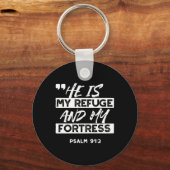 Psalm 91:2 – My Refuge and My Fortress Christian Sleutelhanger (Voorkant)