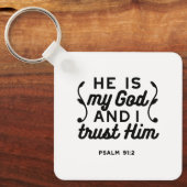 Psalm 91:2 – Vertrouw op God Christelijke Bijbelte Sleutelhanger (Voorkant)