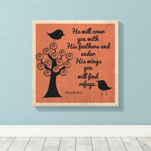 Psalm 91:4 Gewikkeld Canvas Afdruk (Insitu (Houten vloer))