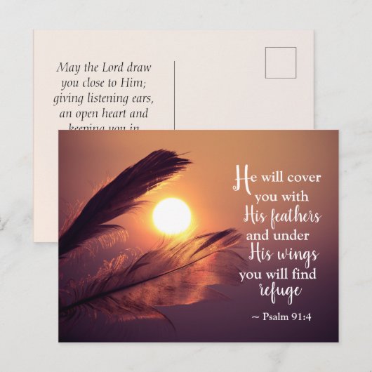 Psalm 91:4 Hij zal je bedekken met zijn vaders Briefkaart (Voorkant / Achterkant)