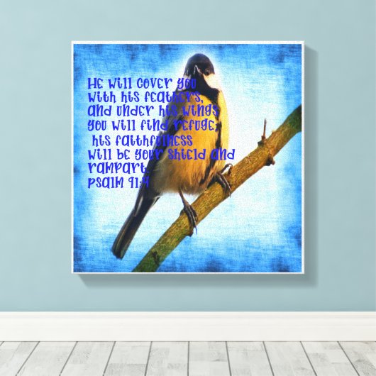 Psalm 91:4 trouw canvas afdruk (Insitu (Houten vloer))