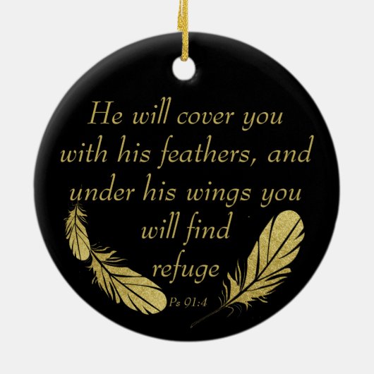 Psalm 91:4 Wings Gods beschermings Bijbelscriptie Keramisch Ornament (Achterkant)