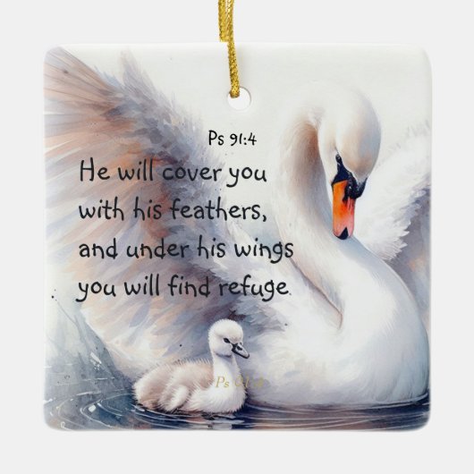 Psalm 91:4 Wings Gods beschermings Bijbelscriptie Keramisch Ornament (Voorkant)